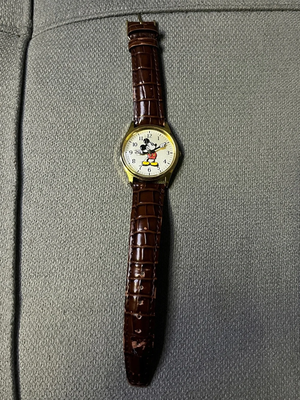 Official Disney Parks Mickey Mouse Watch Brown Faux Crocodile Strap Gold Tone